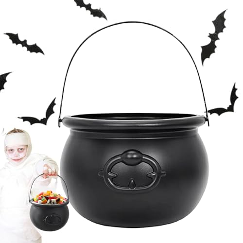 Qiwieod Schwarzer Hexenkessel, Hexenkessel Mit Griff, Hexe Halloween Schwarze Kesseltöpfe, Hexenkessel Klein Halloween Deko Kessel Schwarz small Cauldron, Halloween-Süßigkeitseimer von Qiwieod