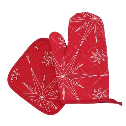 Qiwieod Weihnachts-Ofenhandschuhe Und Topflappen 2er Set, Ofenhandschuhe Kitchen, Backhandschuhe Weihnachten Ofenhandschuhe Und Topflappen Set, Rutschfester Backhandschuh Zum Grillen von Qiwieod