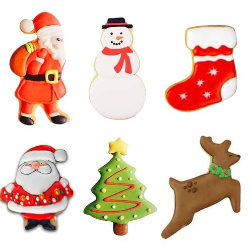 Qiwieod Weihnachtsplätzchenformen, Weihnachtsbackformen, Edelstahl Ausstecher Set Weihnachten Keks Plätzchen, Keksausstecher, Plätzchenausstecher, Cookie Cutter 6x Edelstahl-Weihnachtsformen von Qiwieod