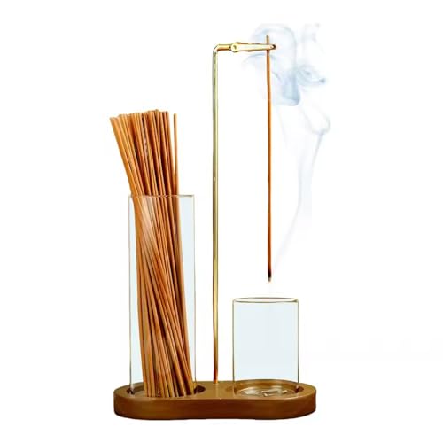 2-in-1 Räucherstäbchenhalter for Stäbchen, Kopfüber Hängender Räucherstäbchen und Kerzenhalter aus Glas, Porta Inciensos Elegantes mit Aschefänger for Meditation, Yoga, Spa, Raumdekoration(Retro Color von Qixfyze