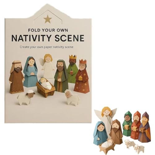 DIY-Papierkatzen, 50 DIY-Papierkatzen-Origami-Set, Falten Sie Ihre Eigene Papierkatze, Lustige Bastelaktivität Für Erwachsene Und Kinder, Tierthema(1pc-Nativity Scene A) von Qixfyze
