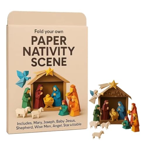 DIY-Papierkatzen, 50 DIY-Papierkatzen-Origami-Set, Falten Sie Ihre Eigene Papierkatze, Lustige Bastelaktivität Für Erwachsene Und Kinder, Tierthema(1pc-Nativity Scene B) von Qixfyze