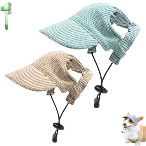 Fashionable Corduroy Dog Hat, Sun Protection Adjustable Pet Hats for Dogs, Summer Dog Baseball Visor Cap with Ear Holes, Fashionable Pet Peaked Cap for Puppy Small Medium Large Dogs(Beige+green,Large) von Qixfyze