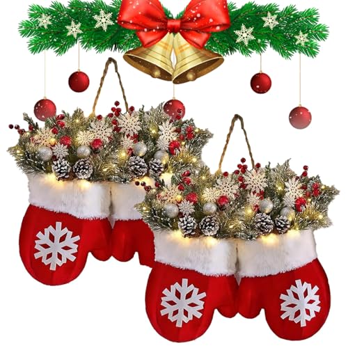 Funkelnder Weihnachtskranz mit 120 LED-Lichtern und 10-Stunden Automatikzeit, 2026 Funkelnder Kranz mit Künstlichen Tannenzweigen, Weihnachtskranz Ornamente für Haustür(2pcs) von Qixfyze