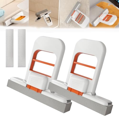 Mini-faltbarer Schreibtisch-Mopp – Mopp für Nass- und Trockenreinigung Schreibtisch-Reinigungswerkzeug 2025 mit selbstdrückendem Schwamm und austauschbarem Schwammkopf Reinigungssystem(2PCS) von Qixfyze