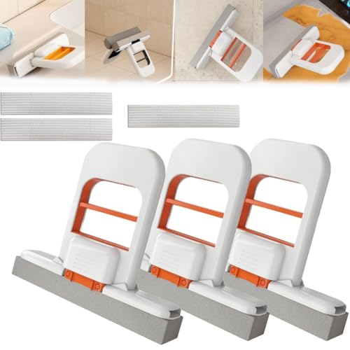 Mini-faltbarer Schreibtisch-Mopp – Mopp für Nass- und Trockenreinigung Schreibtisch-Reinigungswerkzeug 2025 mit selbstdrückendem Schwamm und austauschbarem Schwammkopf Reinigungssystem(3PCS) von Qixfyze