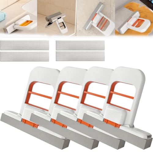 Mini-faltbarer Schreibtisch-Mopp – Mopp für Nass- und Trockenreinigung Schreibtisch-Reinigungswerkzeug 2025 mit selbstdrückendem Schwamm und austauschbarem Schwammkopf Reinigungssystem(4PCS) von Qixfyze