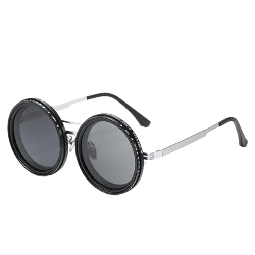 Qixfyze Adjustable Tint Polarized Round Sunglasses, Nd9 Stepless Vision Guard Sunglasses 1-9 GearsLevels for Beach Outdoors Fish(Set C,52mm) von Qixfyze