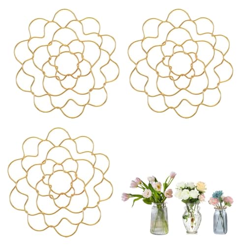 Qixfyze Auxiliaryn Blumengitter-Organizer Aus Edelstahl, Wiederverwendbares Blumengitter Aus Metall, Langlebiger Blumenfrosch-Draht-Arrangement-Dreh Für Vasen(3Pcs-Glod-4") von Qixfyze
