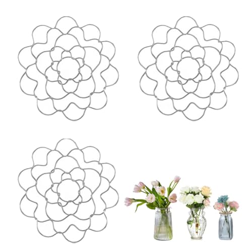 Qixfyze Auxiliaryn Blumengitter-Organizer Aus Edelstahl, Wiederverwendbares Blumengitter Aus Metall, Langlebiger Blumenfrosch-Draht-Arrangement-Dreh Für Vasen(3Pcs-Silver-4") von Qixfyze