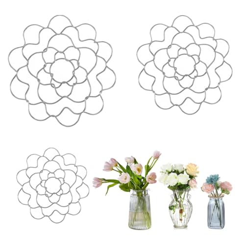 Qixfyze Auxiliaryn Blumengitter-Organizer Aus Edelstahl, Wiederverwendbares Blumengitter Aus Metall, Langlebiger Blumenfrosch-Draht-Arrangement-Dreh Für Vasen(4+5+6"-Sliver) von Qixfyze