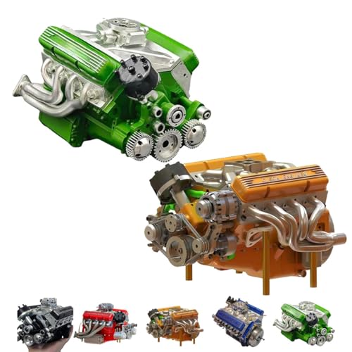 Qixfyze Cison V8-Motorbausatz Mit Benzinbetrieb, Cison Benzin-Ohv-V8-Small-Block-Motormodellbausätze, Gasbetriebener Mini-V8-Modellmotorbausatz for Erwachsene Mit Wassergekühltem 4-Takt(2pcs-A) von Qixfyze