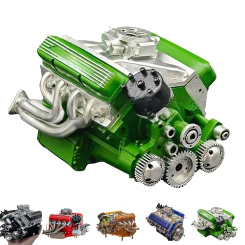 Qixfyze Cison V8-Motorbausatz Mit Benzinbetrieb, Cison Benzin-Ohv-V8-Small-Block-Motormodellbausätze, Gasbetriebener Mini-V8-Modellmotorbausatz for Erwachsene Mit Wassergekühltem 4-Takt(Grün) von Qixfyze