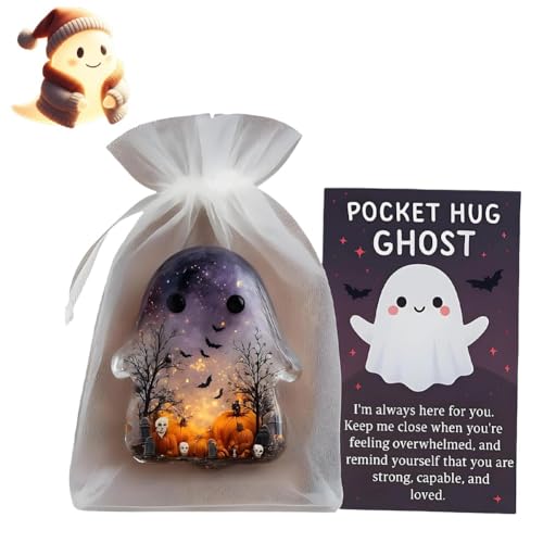 Qixfyze Ghost Pocket Hug, Pocket Hug Comfort Ghosts Mit Ermutigungskarten, Süßes Halloween-Dekor, Ghost Pockets Mini-Charm, Schulanfangsgeschenk Für Freunde(1pc-Purple) von Qixfyze