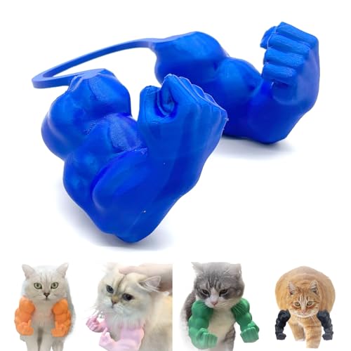 Qixfyze Lustiges Katzenhalsband mit Armen, Katzen Muskelarme Mittelfinger, Kreatives 3D Gedrucktes Riesiges Haustierspielzeug, Cosplay für Kätzchen, Katzen, Halloween Kostümzubehör(Fist Blue) von Qixfyze