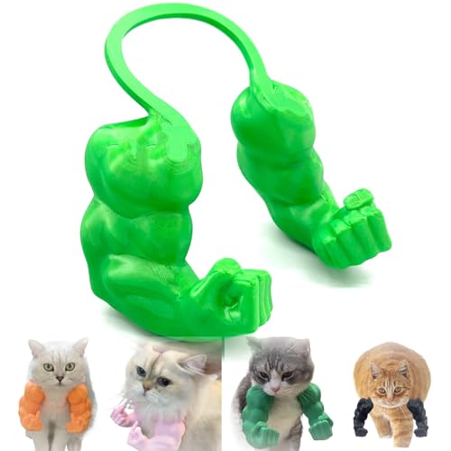 Qixfyze Lustiges Katzenhalsband mit Armen, Katzen Muskelarme Mittelfinger, Kreatives 3D Gedrucktes Riesiges Haustierspielzeug, Cosplay für Kätzchen, Katzen, Halloween Kostümzubehör(Fist Green) von Qixfyze