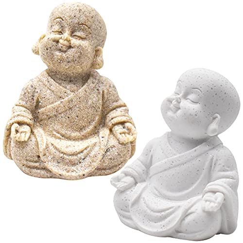 Qixuer 2 Stücke Niedliche Kleine Mönch Statue,Maitreya Buddha Skulptur Happy Buddha Statue Fengshui Maitreya Handwerk Wohnkultur Ornament Maitreya Buddha Skulptur für Aquariumdeko Fisch Dekoration von Qixuer