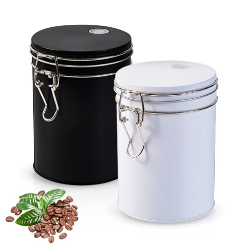 Qixuer 2Stück Kaffeedose Luftdicht, Kaffeespeicherdose,Luftdichter Kaffeekasten, 9.5 * 13.2cm Feuchtigkeitsdichter Kaffetüte, Unidirektionaler Auspuff, Metall, Gesamtkapazität ca. 500g(Schwarz+Weiß) Qixuer 2Stück Kaffeedose Luftdicht, Kaffeespeicherdose,Luftdichter Kaffeekasten, 9.5 * 13.2cm Feuchtigkeitsdichter Kaffetüte, Unidirektionaler Auspuff, Metall, Gesamtkapazität ca. 500g(Schwarz+Weiß) von Qixuer