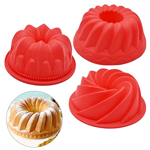 Qixuer Silikon Gugelhupfform, Gugelhupf Backform 3 Stück Silikon Backformen Klein Kuchenbackform Tortenformen Spiral Napfkuchen Kuchen Backform Antihaft Wiederverwendbare Kuchenform Set Für Diy Backen von Qixuer