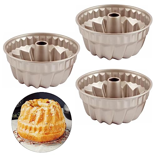 Qixuer 3 Stück Mini Gugelhupfform 10.8cm Gugelhupf Backform Rund Kuchenform Klein mit Antihaftbeschichtung für Gugelhupf, Kuchen, Muffin, Cupcake von Qixuer