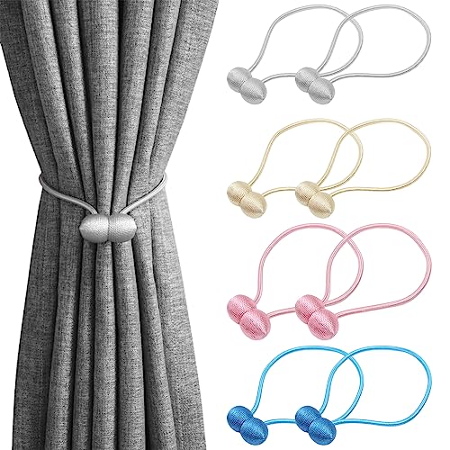 Qixuer 4 Paare Magnetische Vorhang Tiebacks, Gardinen Vorhang Raffhalter Vorhang Halter Schnallen Holdbacks Halter Haken Clip für Zuhause Schlafzimmer Büro Dekorativer Vorhang von Qixuer