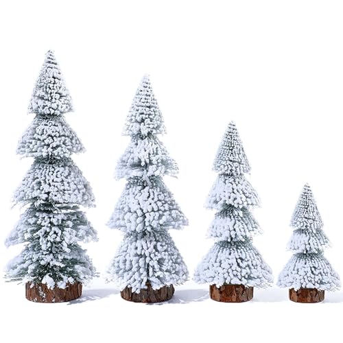 Qixuer 4 Stück Mini Weihnachtsbaum, Kleiner Weihnachtsbaum Künstlich Weihnachtsbaum Weiß Turmförmiger Weihnachtsbaum Klein Geschmückt Dekoration für Weihnachten Deko von Qixuer