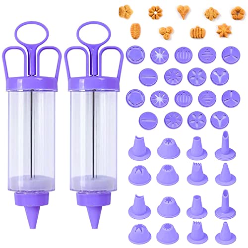 Qixuer Gebäckspritze Creme Spritze 2 Sets (Insgesamt 38 Stück) Gebäck Spritztüllen Set Back Spritze Cookie Schablone Diy Biscuit Dekoration Mit 10 Anders Stil Form Schimmel Und 8 Tüllen X2 von Qixuer
