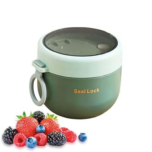 Qixuer Müslibecher to go, 600ml Joghurtbecher Joghurtbecher to go mit Löffel Auslaufsicherer Salat To-Go Müsli Cup to Go Becher für Jedes Frühstück Mittagessen(Grün) von Qixuer