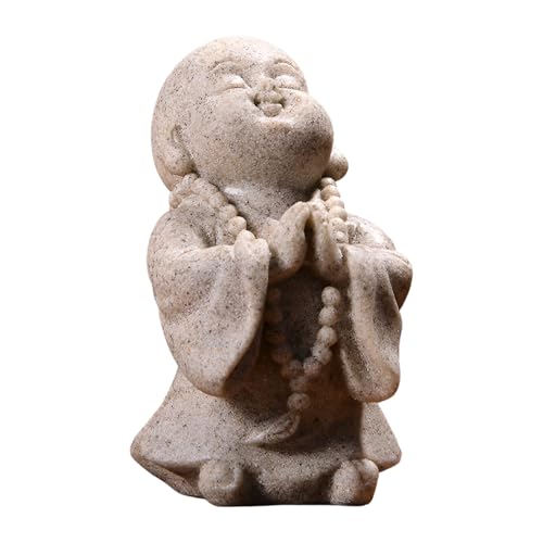 Qixuer Niedliche Kleine Mönch Statue, Mönch Figur, Maitreya Buddha Skulptur Happy Buddha Statue Fengshui Maitreya Harz Ornament Maitreya Buddha Skulptur für Aquariumdeko Fisch Dekoration von Qixuer