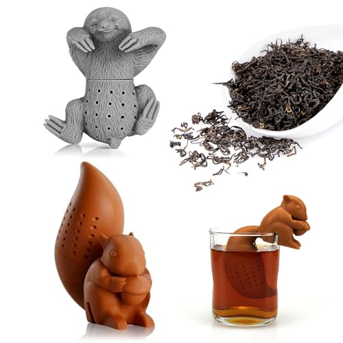 Qixuer Silikon Teesieb, 2 Stück Teefilter Tee Infuser Teesieb Tee Sieb Teeei Für Losen Tee Teesieb Für Tasse Teekanne Mulling Gewürze Süße Kaffee Farbige Eichhörnchen und Graue Faultier Formen von Qixuer