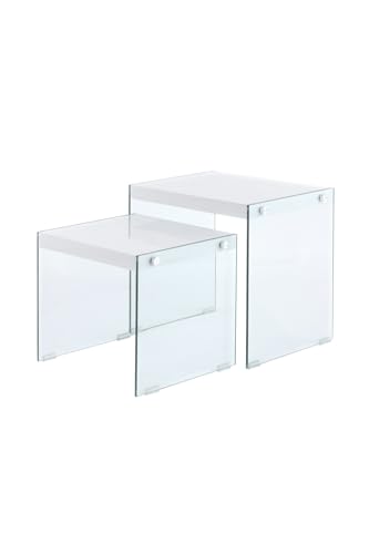 Qiyano Beistelltisch 2-er Set Duo Hochglanz Glas glänzend modern zeitlos pflegeleicht vielseitig Kombi Ablage Sofa Wohnzimmer Esszimmer Schlafzimmer Flur Büro Höhen: 35 cm / 43 cm Farbe: Weiß von Qiyano