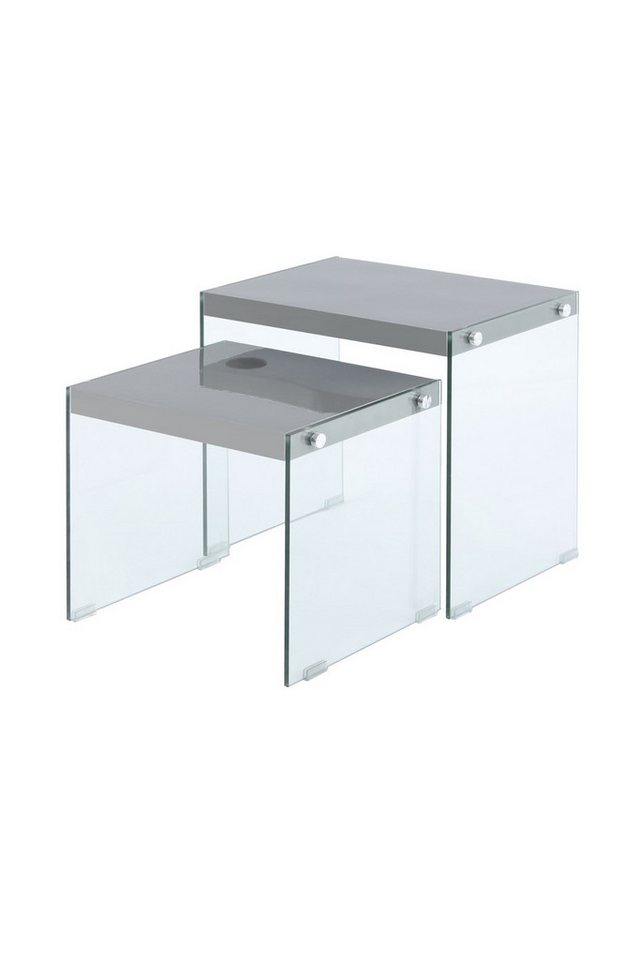 Qiyano Beistelltisch Beistelltisch Kaori 2er-Set Hochglanz Grau - Glas - Modern - Ablage von Qiyano