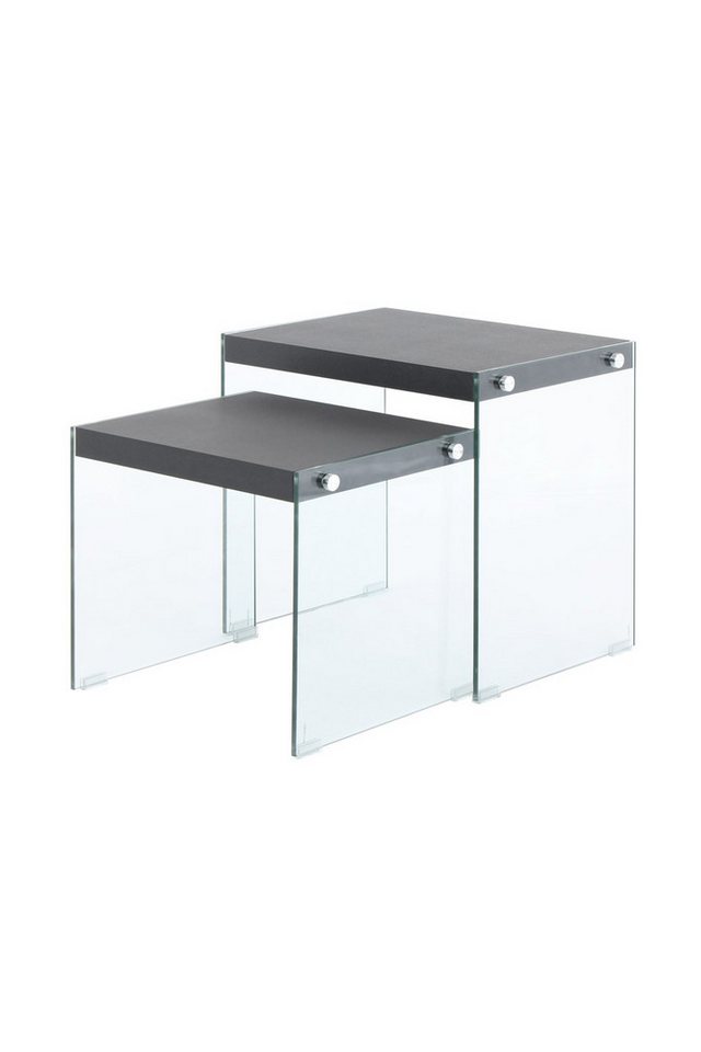 Qiyano Beistelltisch Beistelltisch Kaori 2er-Set Matt Schwarz - Glas - Modern - Ablage von Qiyano