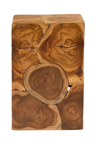 Qiyano Beistelltisch Teakholz Holz-Würfel rechteckig Klotz massiv handgefertigt modern rustikal natürlich Nachttisch Ablage Couchtisch Deko Pflanzenständer Blumen Vase Höhe: 45 cm Farbe: Klar/Glossy von Qiyano
