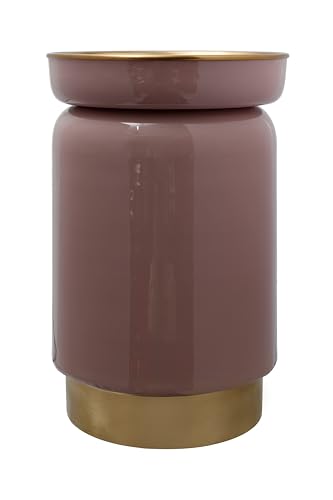 Qiyano Beistelltisch rund klein mit Tablett aus 100% Eisen Metall Ablage Deko Hochglanz Nachttisch Tisch für Wohnzimmer Couch Flur Retro-Look Ø 31,5 cm Farbe: Altrosa/Gold von Qiyano