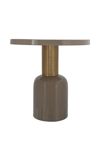 Qiyano Beistelltisch rund klein mit Tablett aus 100% Eisen Metall Ablage Deko stabiles Eisen-Gestell Tisch für Wohnzimmer Couchtisch Flur Retro-Look Ø 50 cm Farbe: Taupe von Qiyano