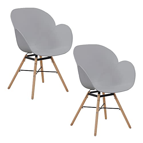 Qiyano Designer-Stuhl 2er Set aus Kunststoff mit Metall-Beinen mit Rücken- und Armlehne bequem stilvoller moderner Look pflegeleicht abwaschbar Esszimmer Esstisch 2 STK. Farbe: Grau von Qiyano