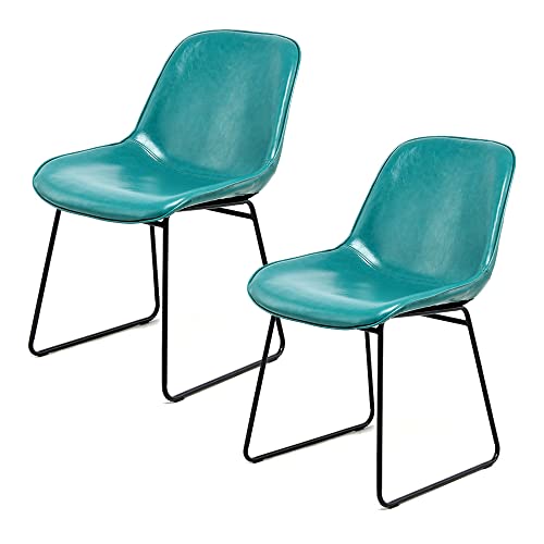 Qiyano Designer-Stuhl aus Kunstleder 2er Set modernes Design kräftige Farbe lackierte Metall-Beine ohne Armlehne gepolstert pflegeleicht Esszimmer Esstisch 2 STK. Farbe: Blau von Qiyano