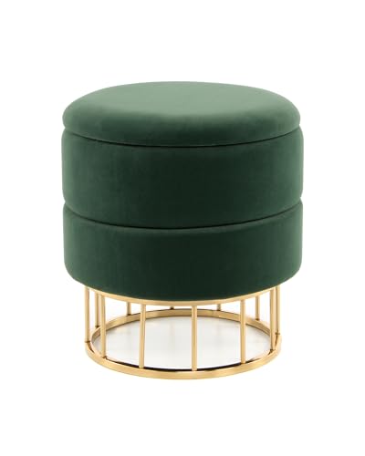 Qiyano Edina Hocker mit Stauraum Grün, Modern, Runder Polsterhocker mit Elegantem Metallgestell, Vielseitig Nutzbar, Komfortabel & Platzsparend von Qiyano