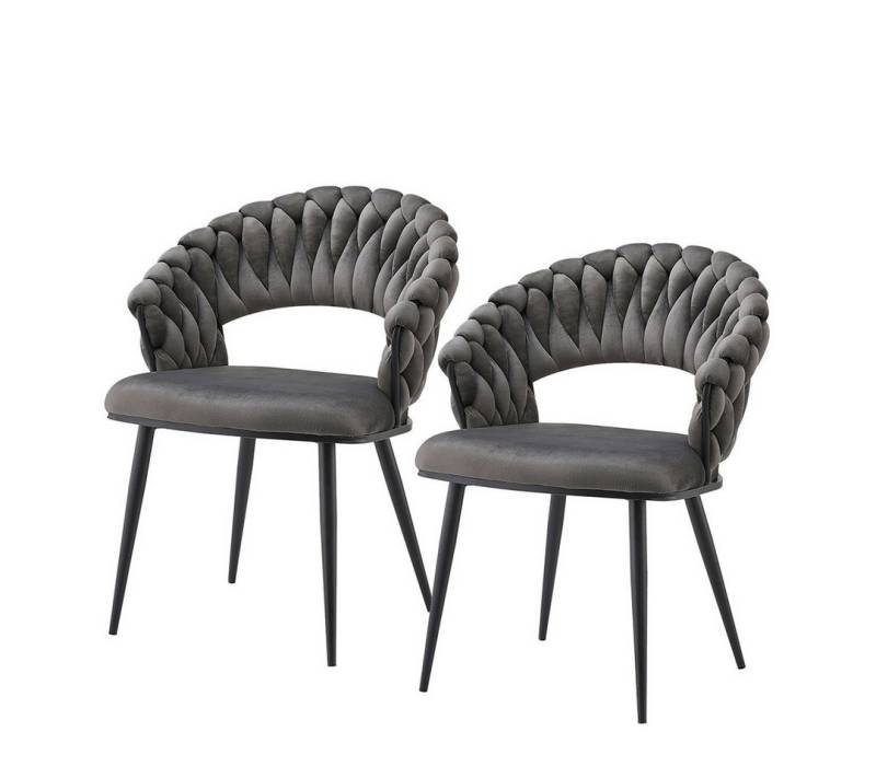 Qiyano Esszimmerstuhl 2er-Set Designstühle mit Flechtrücken Anthrazit/Schwarz Stil von Qiyano