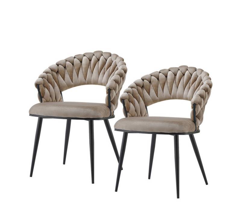 Qiyano Esszimmerstuhl 2er-Set Designstühle mit Flechtrücken Beige/Schwarz Stil von Qiyano