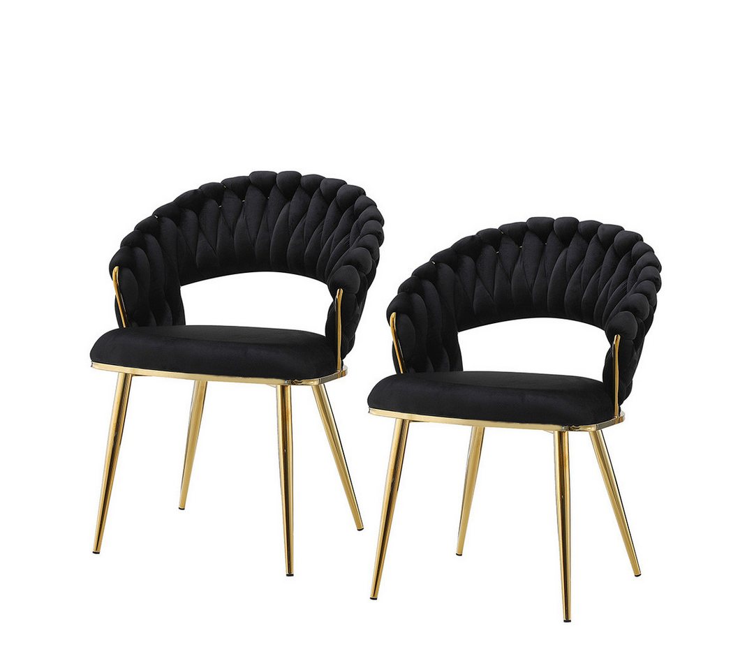 Qiyano Esszimmerstuhl 2er-Set Designstühle mit Flechtrücken Schwarz/Gold Stil (2 St) von Qiyano
