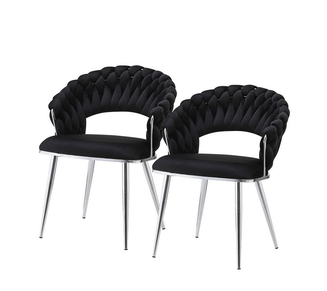 Qiyano Esszimmerstuhl 2er-Set Designstühle mit Flechtrücken Schwarz/Silber Stil (2 St) von Qiyano