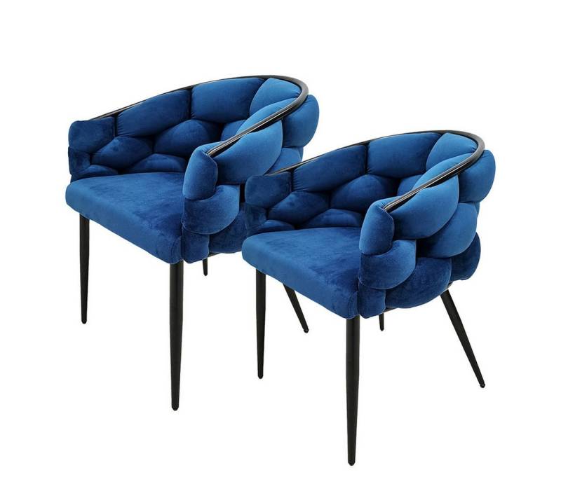 Qiyano Esszimmerstuhl Design-Stuhl 2er Set Blau/Schwarz- Geflochten & Gepolstert von Qiyano