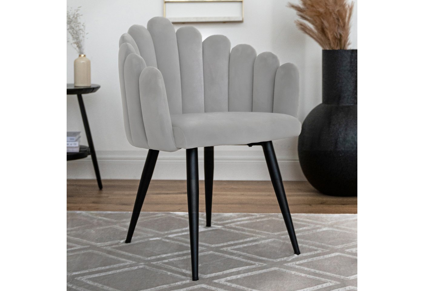 Qiyano Esszimmerstuhl Lani Stuhl mit Armlehne Muschel-Form Schminktisch Wohnzimmer Grau (1 St) von Qiyano
