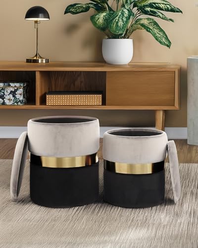 Qiyano Evelyn 2er Set Hocker mit Stauraum Grau, Sitzhocker mit Integrierten Aufbewahrungsboxen, Vielseitig für Wohnzimmer, Schlafzimmer, Garderobe von Qiyano