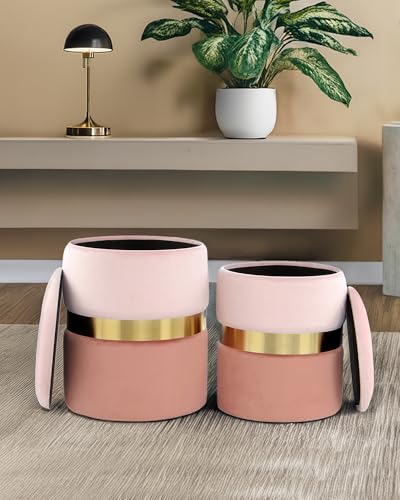 Qiyano Evelyn 2er Set Hocker mit Stauraum Rosa, Sitzhocker mit Integrierten Aufbewahrungsboxen, Vielseitig für Wohnzimmer, Schlafzimmer, Garderobe von Qiyano