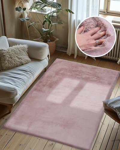 Qiyano Hochflor Teppich Rosa Pastell für Wohnzimmer aus Kunstfell weich Flauschteppich Fellimitat Flauschiger Soft Shaggy Kuschel Teppich Fellteppich (Imitat), Farbe: Rosa, Größe: 160 x 230 cm von Qiyano
