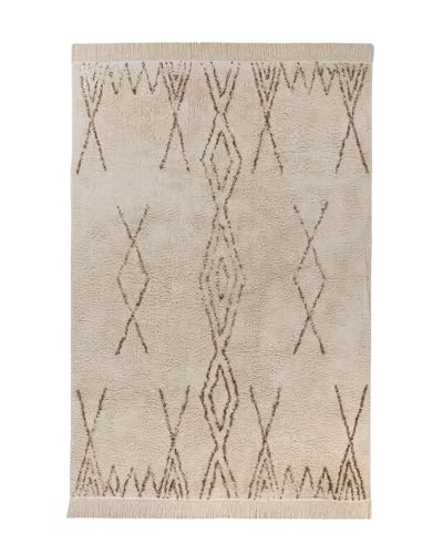 Qiyano Alena Boho Teppich Beige Creme Braun 120 x 170 cm, Flauschiger Hochflor Teppich aus Baumwolle, Wohnzimmer & Schlafzimmer, Strapazierfähig, Florhöhe ca. 15 mm von Qiyano