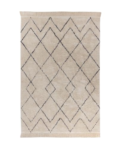 Qiyano Alena Boho Teppich Creme Blau 200 x 290 cm, Flauschiger Hochflor Teppich aus Baumwolle, Wohnzimmer & Schlafzimmer, Strapazierfähig, Florhöhe ca. 15 mm von Qiyano